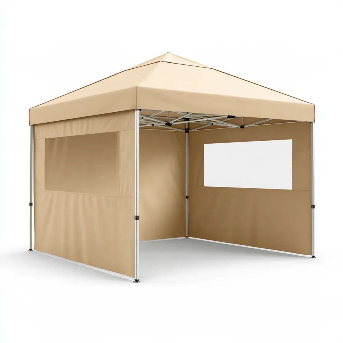 10 ft x 10 ft Beige Polyester Pop-Up Canopy Tent with Sidewalls, Steel Frame