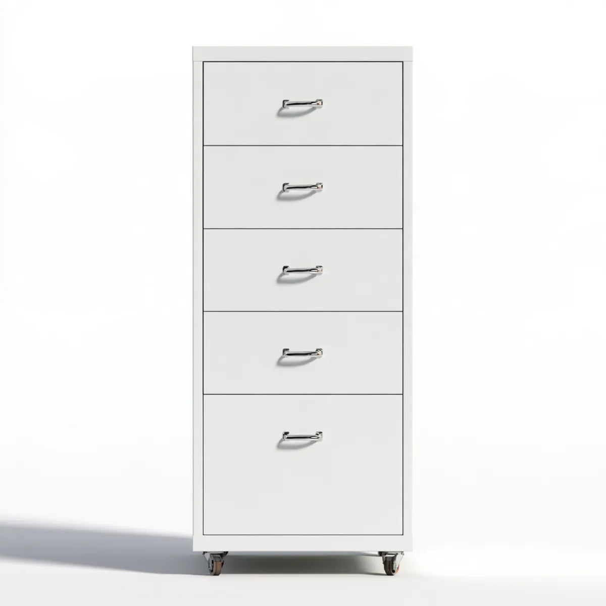 5-Drawer Mobile Filing Cabinet, 15.75 x 20 x 41.75 in, White Powder-Coated Steel