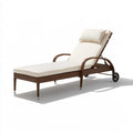 Adjustable Outdoor Patio Chaise Lounge with Wheels, Brown PE Rattan and Cream Polyester Cushions, 200 x 65 x 35 cm