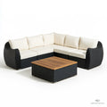 7-Piece Outdoor L-Shaped Sectional Sofa Set with Coffee Table, Black and Cream PE Rattan, 110 x 86 x 32 in
