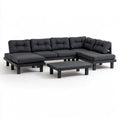 Outdoor Black Solid Acacia Wood L-Shaped Sectional Sofa Set with Coffee Table, 106.3 x 78.7 x 27.6 in