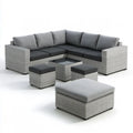6-Piece Outdoor PE Rattan L-Shaped Sectional Sofa Set with Glass Coffee Table, 86.6 x 86.6 in, Light Gray and Dark Gray