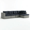 4-Piece Outdoor PE Rattan L-Shaped Sectional Sofa Set, Gray with Dark Gray Polyester Cushions, 94.5 x 70.9 x 25.6 in