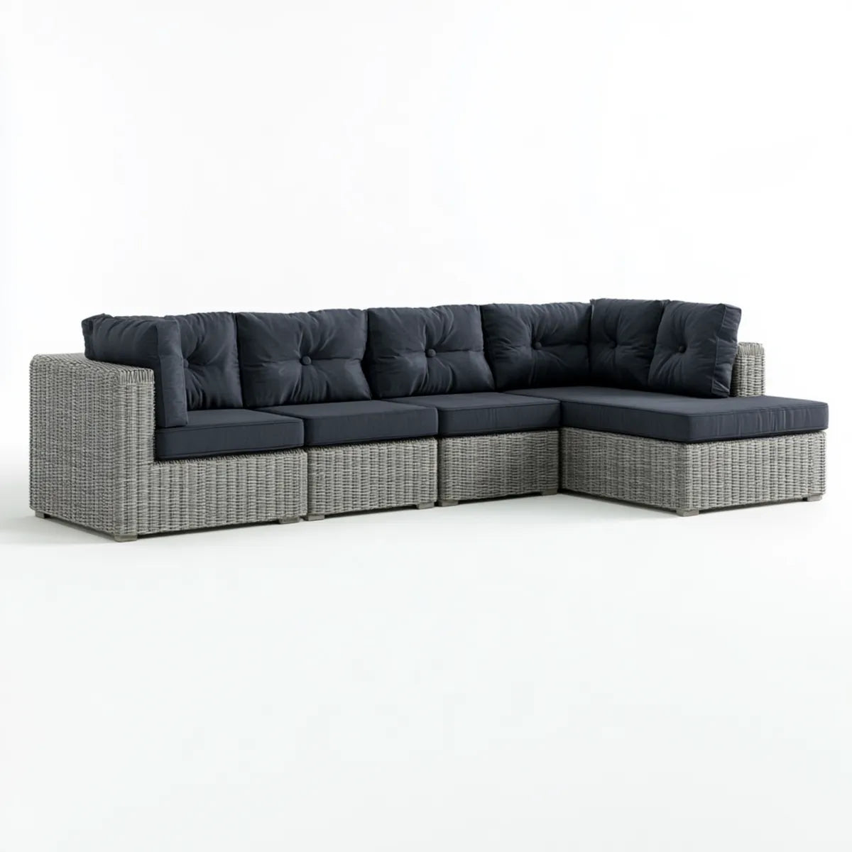 4-Piece Outdoor PE Rattan L-Shaped Sectional Sofa Set, Gray with Dark Gray Polyester Cushions, 94.5 x 70.9 x 25.6 in