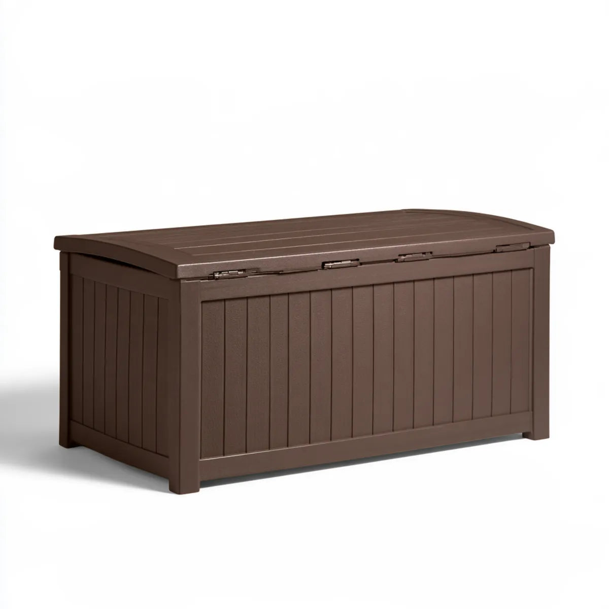 120-Gallon Brown Polypropylene Resin Outdoor Deck Storage Box with Hinged Lid, 56.2 x 26 x 23.7 in