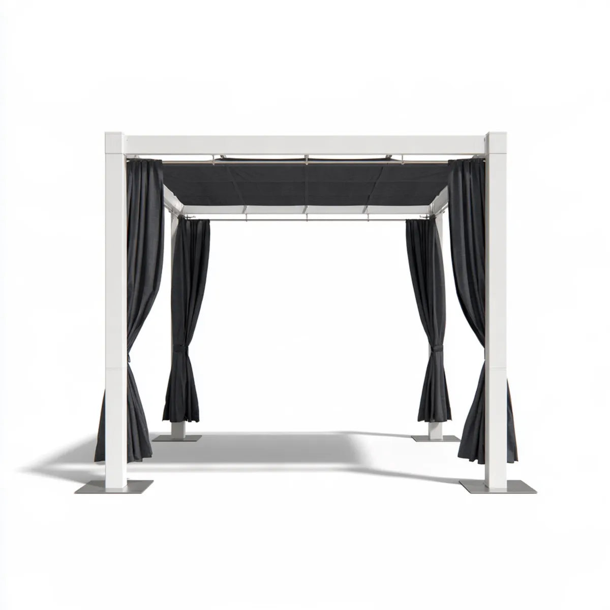 Outdoor 10 ft x 10 ft White Aluminum Pergola Gazebo with Black Polyester Canopy and Side Curtains