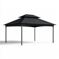 10 ft x 12 ft Black Steel Hardtop Gazebo with Double-Tier Roof, Outdoor Rectangular Pavilion