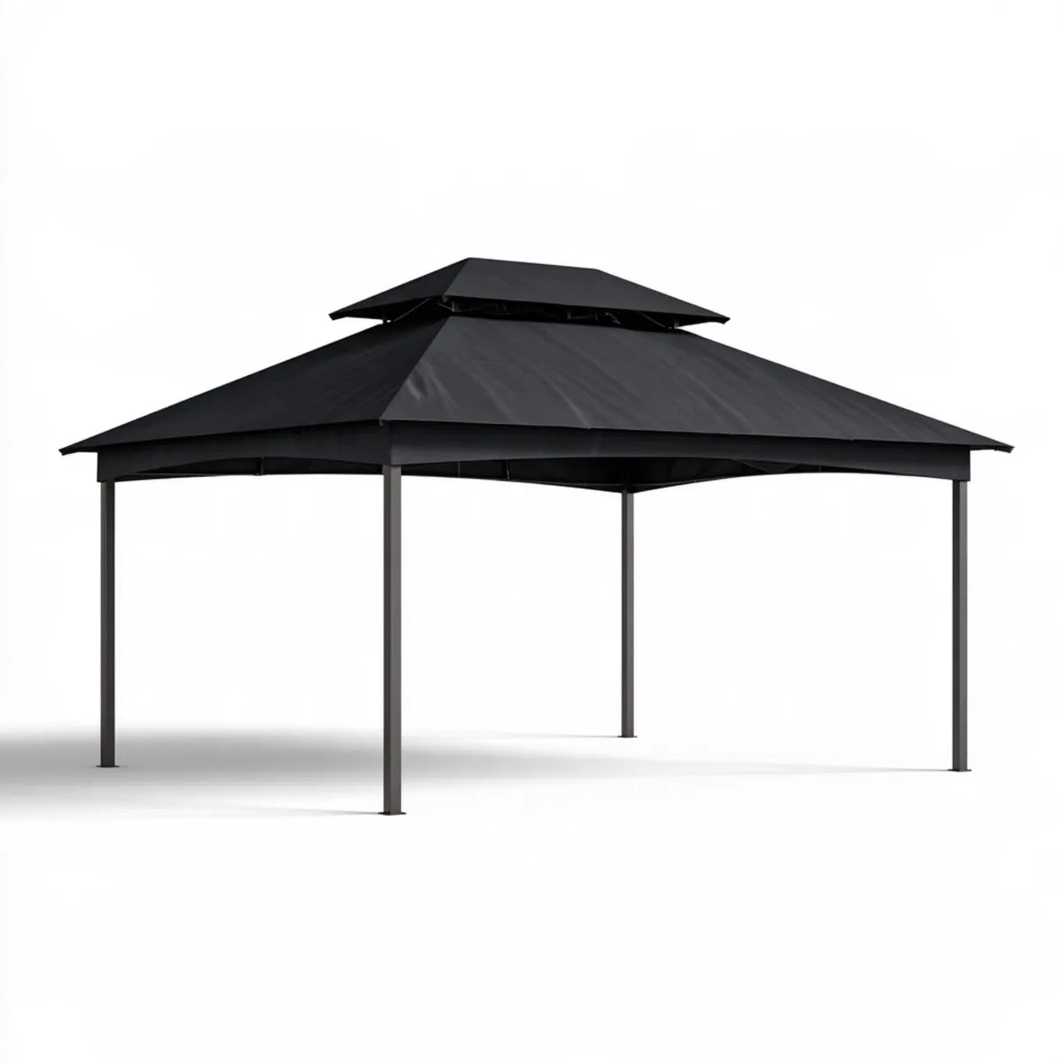10 ft x 12 ft Black Steel Hardtop Gazebo with Double-Tier Roof, Outdoor Rectangular Pavilion