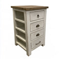 4-Drawer Solid Pine Wood Storage Chest with Side Shelves, White and Natural, 20 x 16 x 30 in