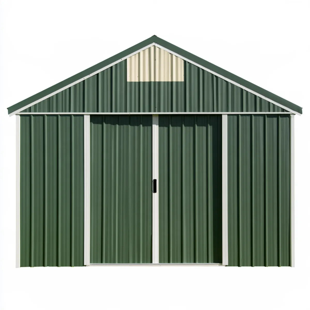 Outdoor 10 ft x 12 ft x 6.7 ft Green Steel Storage Shed with Gable Roof and Sliding Double Doors