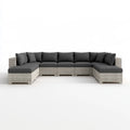 5-Piece Outdoor U-Shaped Sectional Sofa Set, 335 x 170 x 65 cm, Gray PE Rattan and Charcoal Polyester