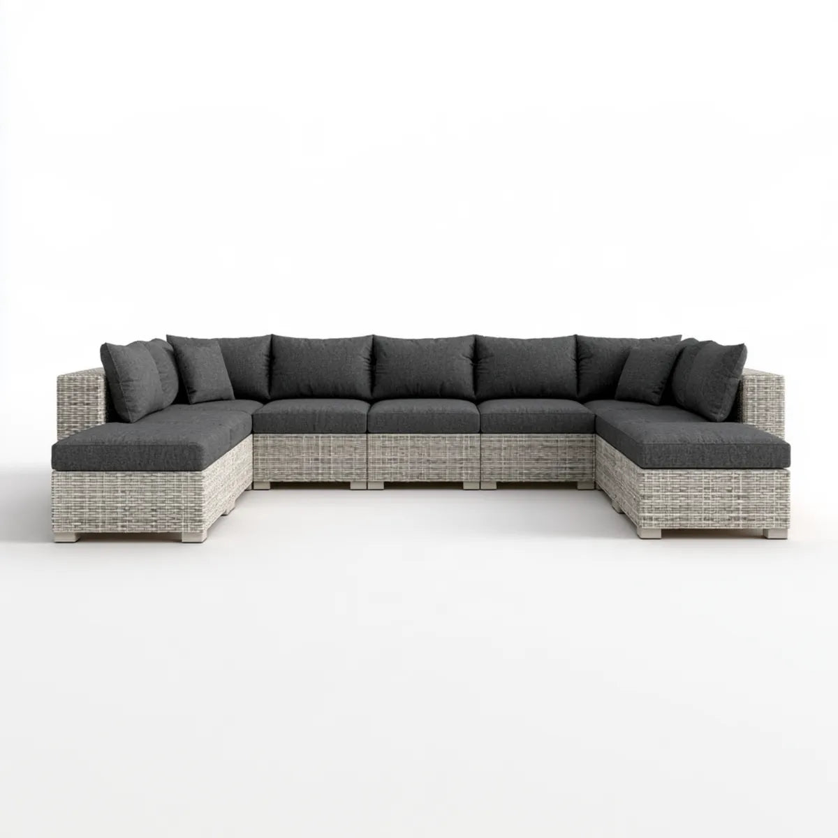 5-Piece Outdoor U-Shaped Sectional Sofa Set, 335 x 170 x 65 cm, Gray PE Rattan and Charcoal Polyester
