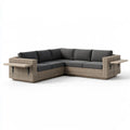 Outdoor Patio 5-Seat L-Shaped Sectional Sofa Set, 110.2 x 86.6 x 31.5 in, Natural Beige PE Rattan with Charcoal Gray Cushions