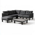 102-Inch L-Shaped Outdoor Sectional Sofa Set with Ottoman and Coffee Table, Black Aluminum and Dark Gray Polyester