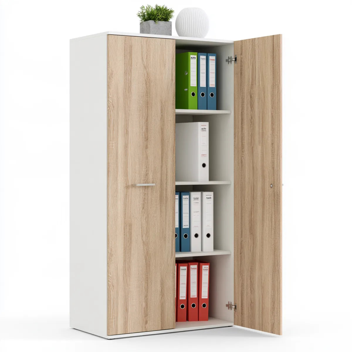 2-Door Particleboard Storage Cabinet, 80 x 40 x 180 cm, White and Natural Oak