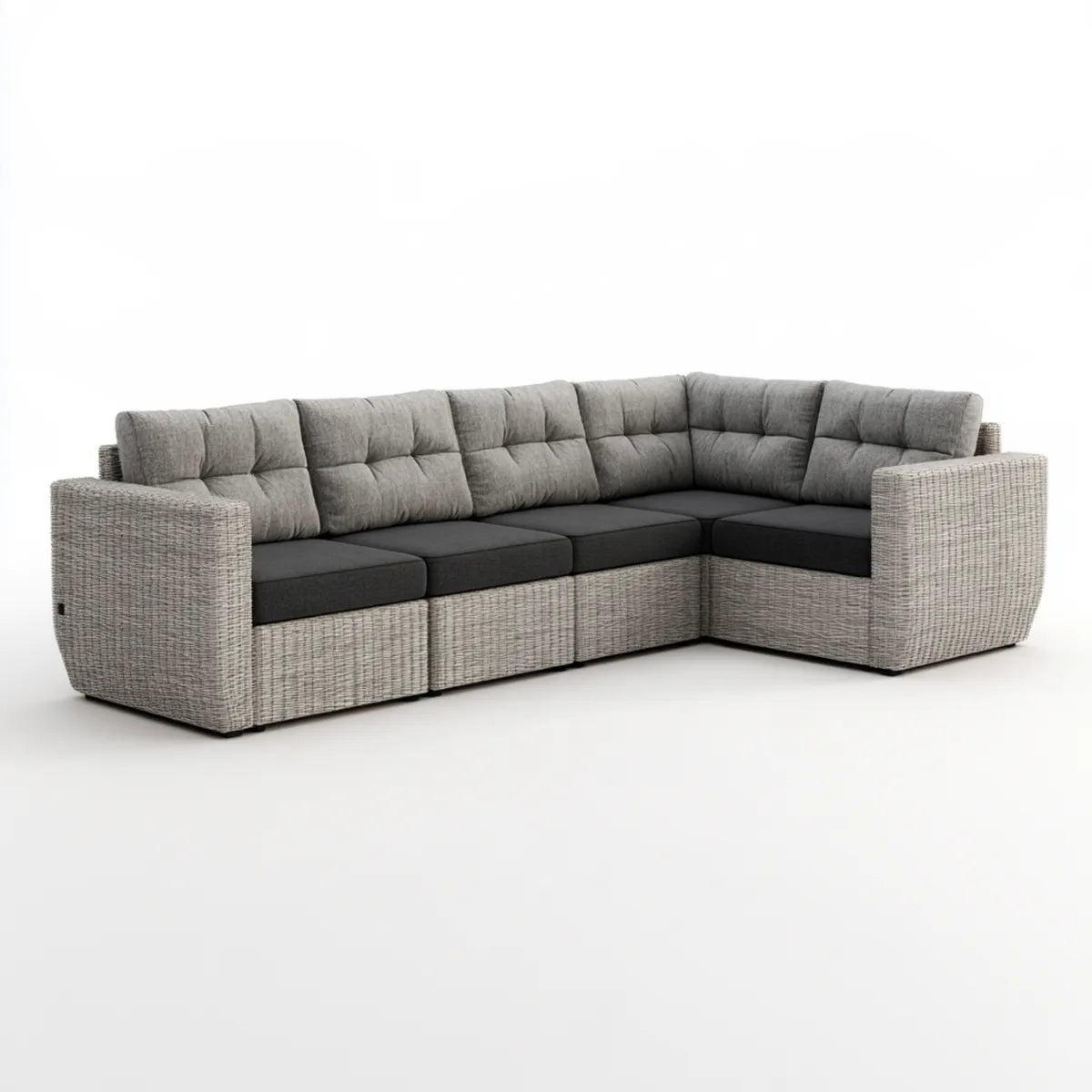 Outdoor 6-Seat L-Shaped PE Rattan Sectional Sofa, 118.1 x 86.6 x 33.5 in, Gray
